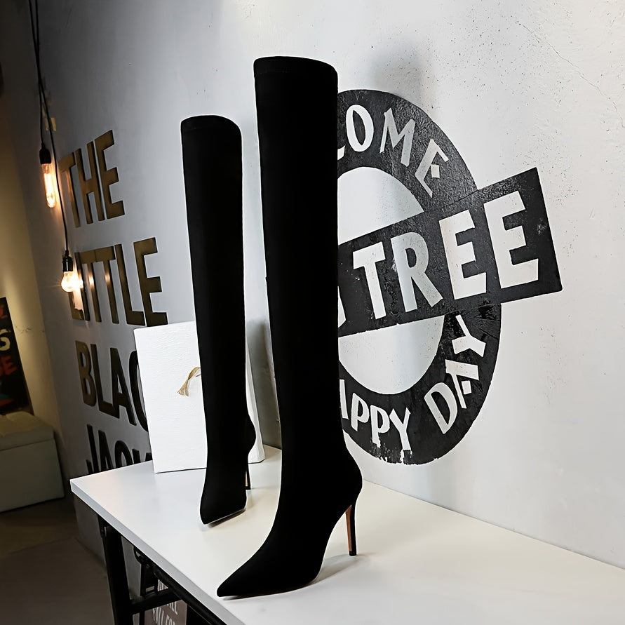 BIGTREE Women's Over-the-Knee High Heel Boots - Stiletto Black