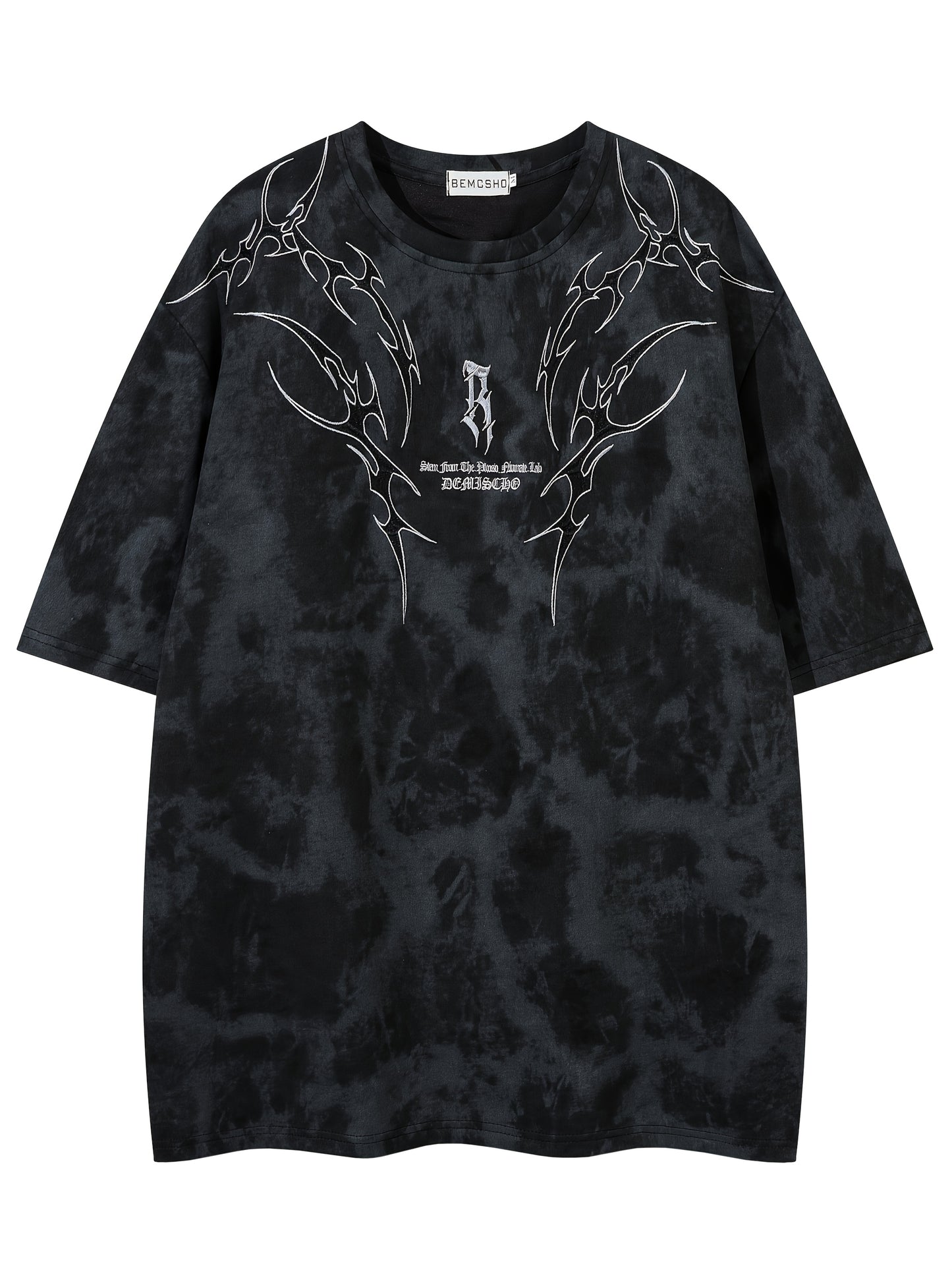 Men's Vintage Tie-Dye T-Shirt - Letter Embroidery Crew Neck