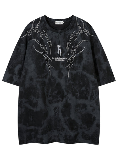 Men's Vintage Tie-Dye T-Shirt - Letter Embroidery Crew Neck