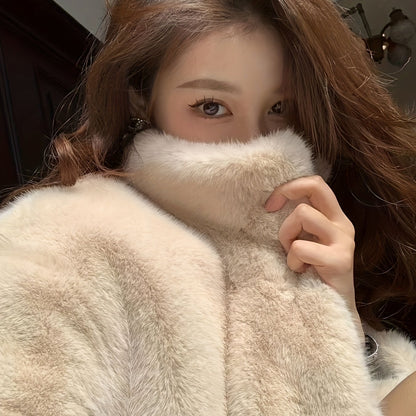 Faux Fur Open Front Fuzzy Coat, Elegant Long Sleeve Warm Outerwear For Fall & Winter, Women's Clothing