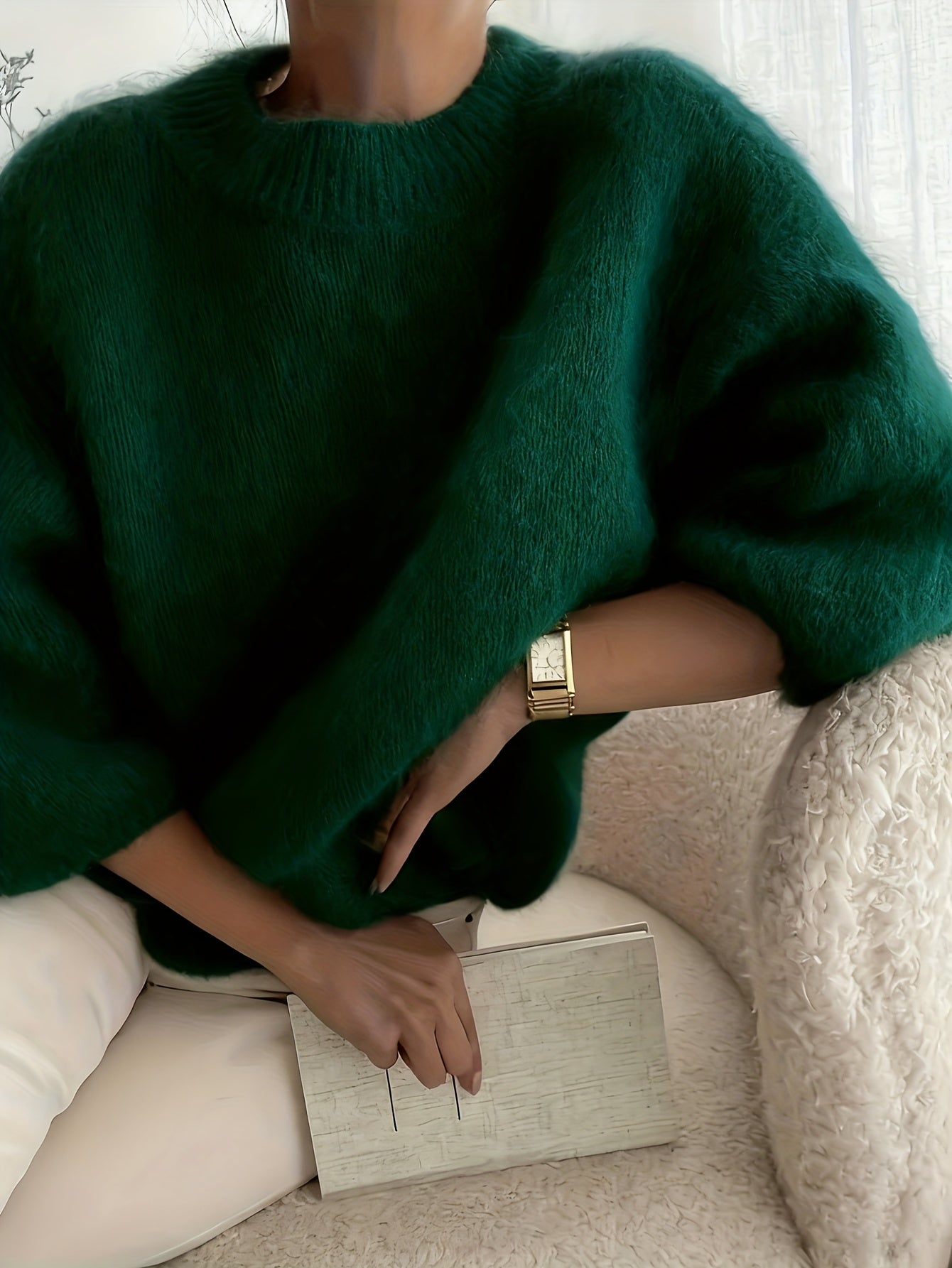 Women's Alpaca Sweater - Elegant Round Neck Winter Coat, Soft Warm Pure Color Blouses | High Elasticity for a Flattering Fit | Solid Color Sweaters for Dresses, Skirts & Pants Toppings | Hand Wash/Dry Clean (Autumn/Winter War