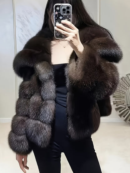 Women's Elegant Faux Fur Coat - Fluffy Design