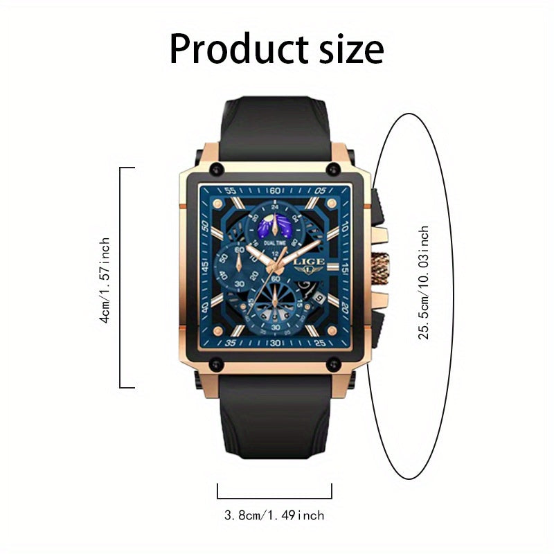 LIGE Vintage Quartz Watch - Hollow Dial Lunar Phase & World Time