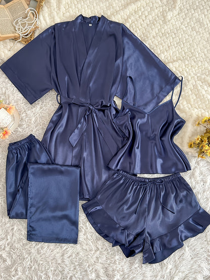 Women's All-Season V-Neck Pajama Set - Tie Waist Drawstring