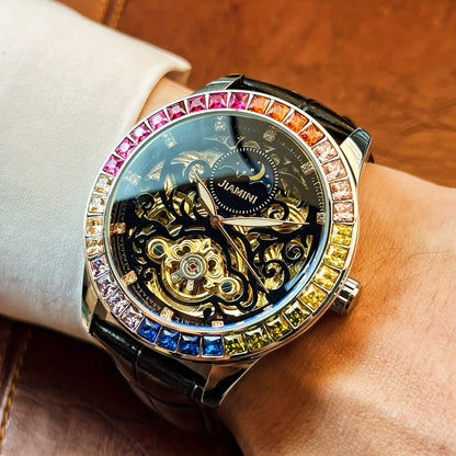 Jianni Men's Luxury Automatic Tourbillon Watch - Moon Sun Phases