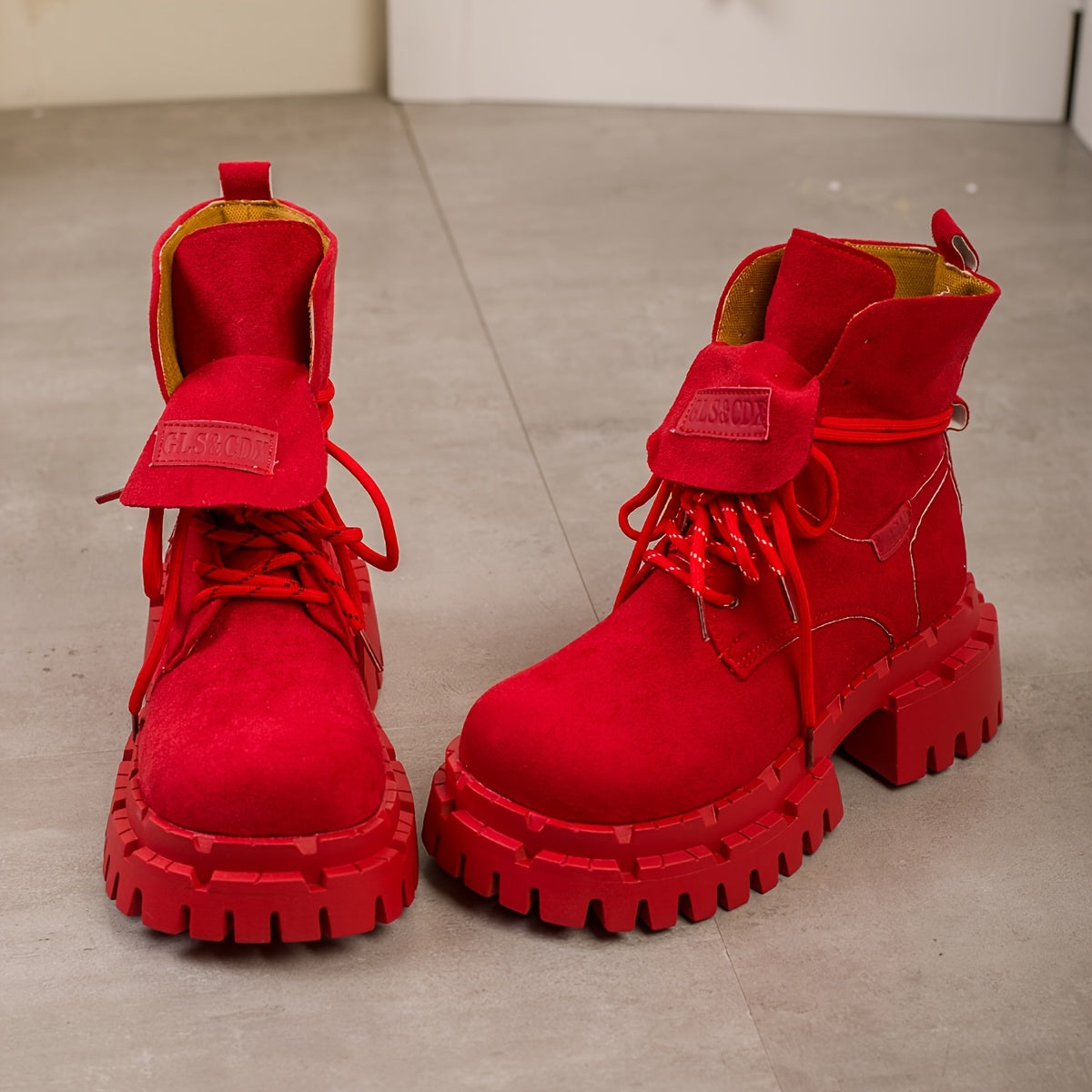 Women's Red Retro Chunky Platform Boots - Maroon Ankle