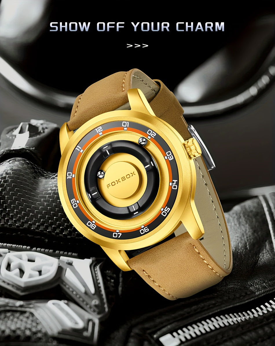 FOXBOX Men’s Fashion Watch – Unique Dial, Leather Strap, Quartz & Waterproof