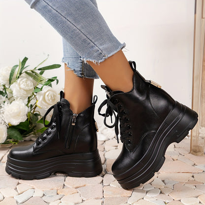 Women's Chunky Platform Ankle Boots - Fleece-Lined Black British
