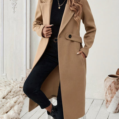 Women's Suit Collar Two-Tone Belted Long Coat - Elegant H-Line