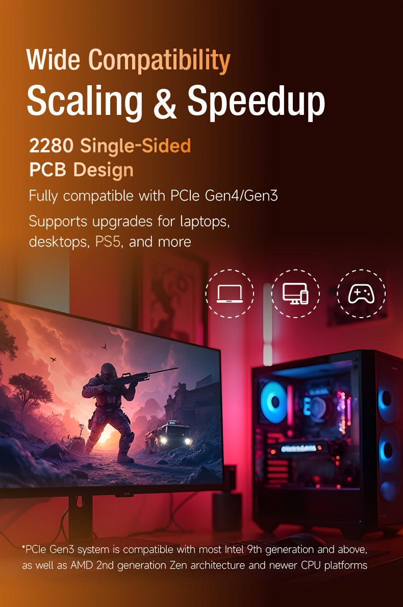 SIX X7400-Pro 1 TB/2 TB 7350 MB/s Lesegeschwindigkeit | PCIe 4.0 NVMe, robust und zuverlässig für Gaming, Büro und Content-Erstellung, mit elegantem Metalldesign und leistungsstarkem Kühlsystem, Gaming-Zubehör, professionelles Erscheinungsbild, H