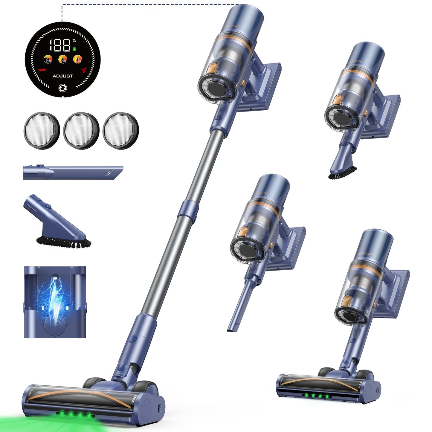 Laresar V11 Cordless Vacuum 650W 90Min - 46KPa 6-in-1 Touch Display