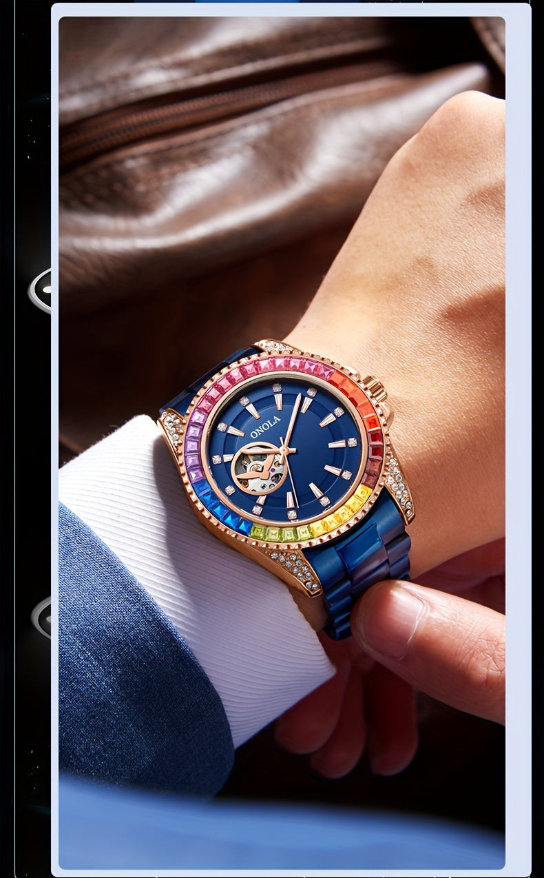 ONOLA Men's Stainless Steel Mechanical Watch - Luminous Hollow Tourbillon