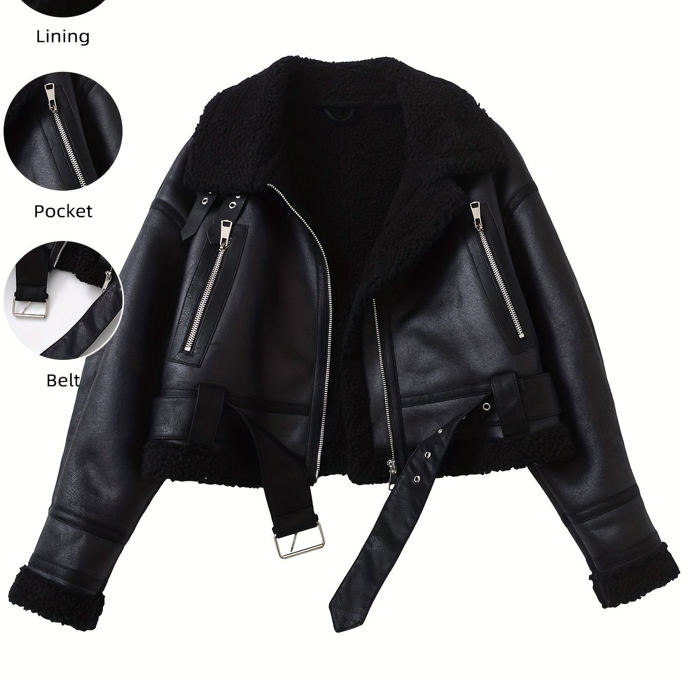 Women's Vintage Jacket - Belted Waist Zipper Cropped