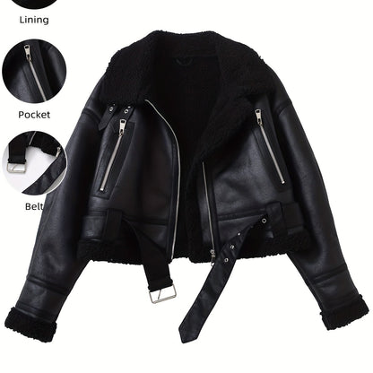 Women's Vintage Jacket - Belted Waist Zipper Cropped