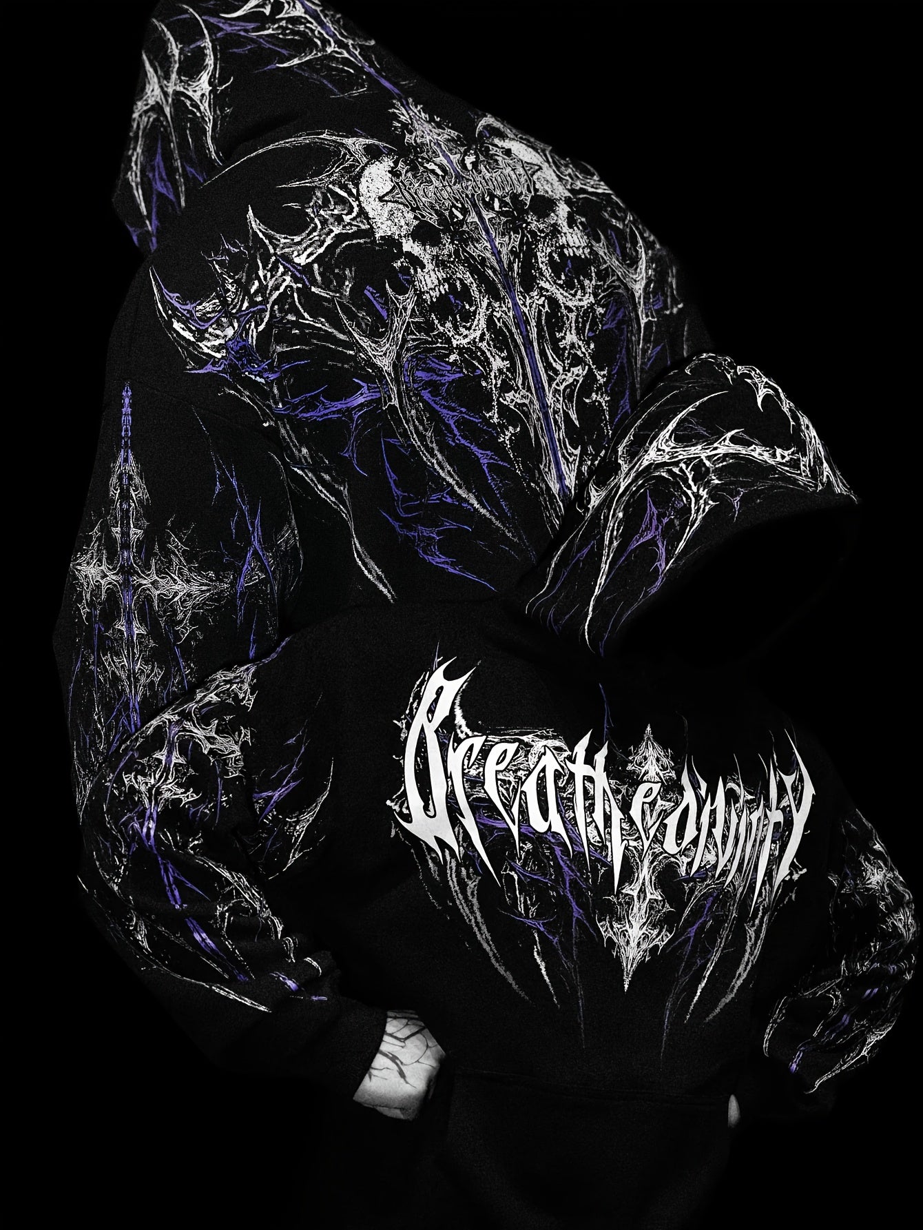 Men's Gothic Letter Print Zip Hoodie - Full-Zip with Pockets