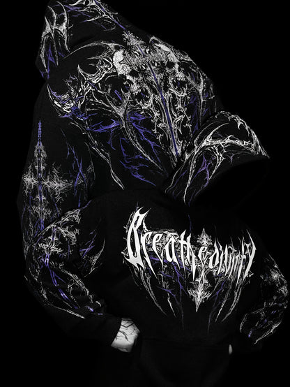 Men's Gothic Letter Print Zip Hoodie - Full-Zip with Pockets