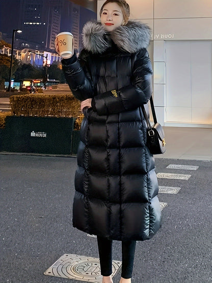Women's Elegant Longline Coat - Faux Fur Hood