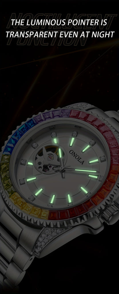 ONOLA Men's Stainless Steel Mechanical Watch - Luminous Hollow Tourbillon
