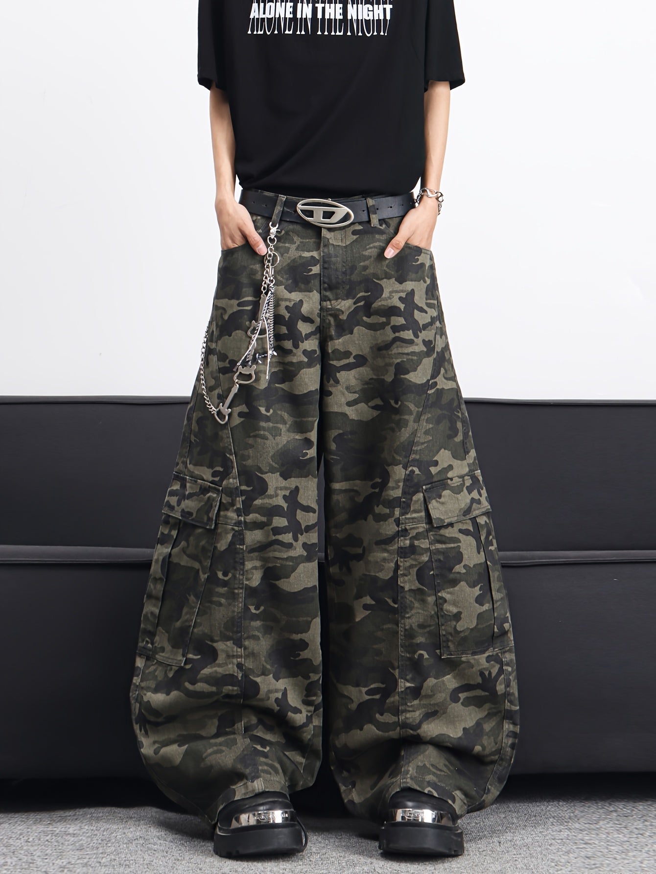 Men's American High Multi-Pocket Jeans - Camo Wide-Leg