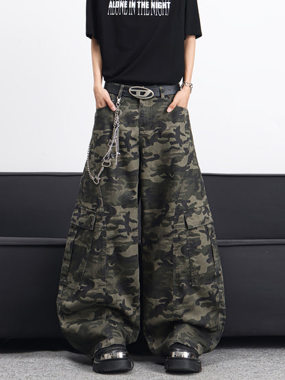 Men's American High Multi-Pocket Jeans - Camo Wide-Leg