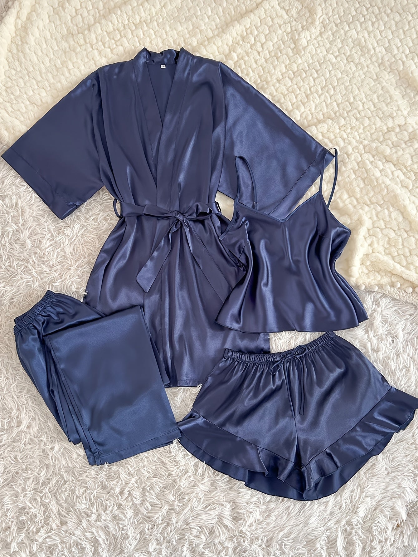 Women's All-Season V-Neck Pajama Set - Tie Waist Drawstring