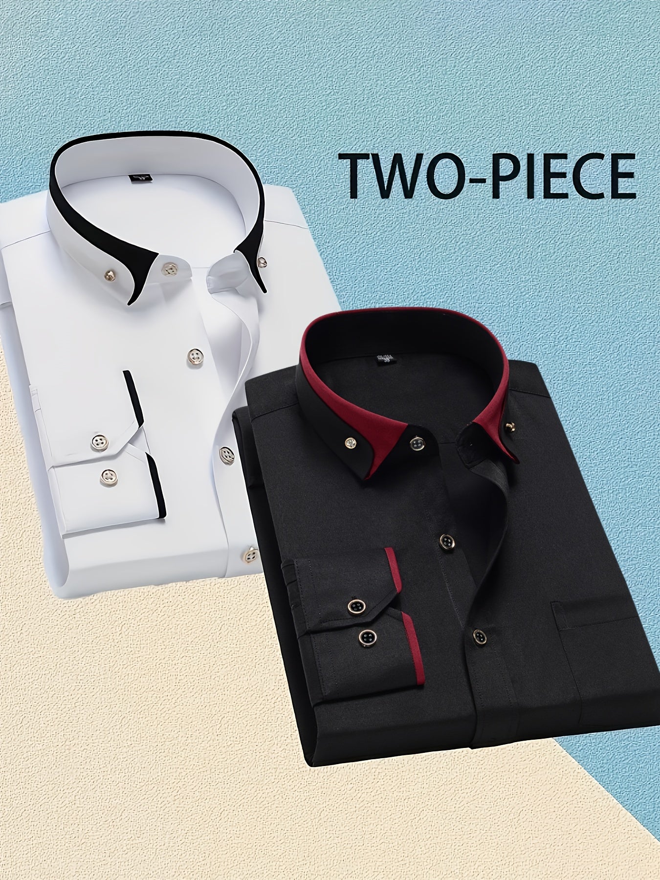 1+1 Men's Double Lapel Long Sleeve Shirt - Fashion Business Casual