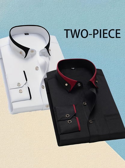 1+1 Men's Double Lapel Long Sleeve Shirt - Fashion Business Casual