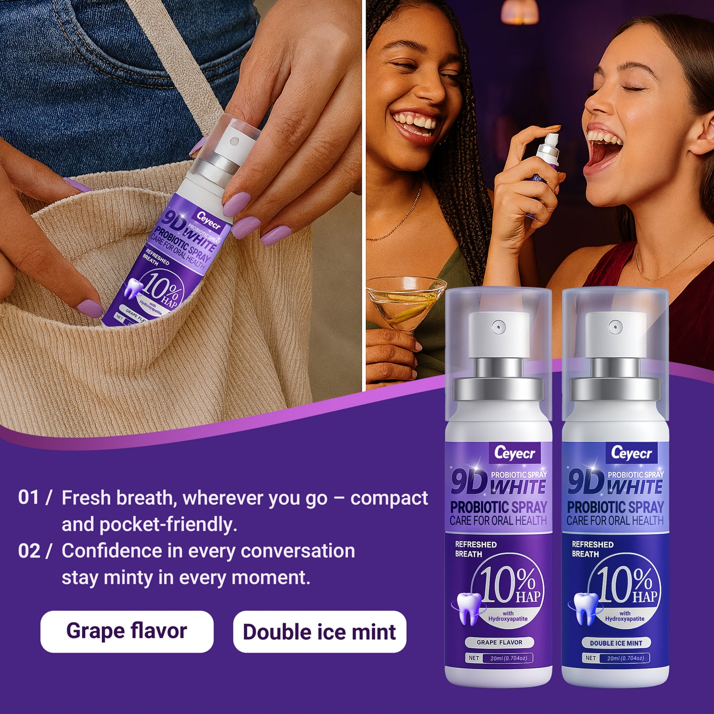 Oral Spray 3pcs 20ML - Breath Freshener Peach Mint Grape
