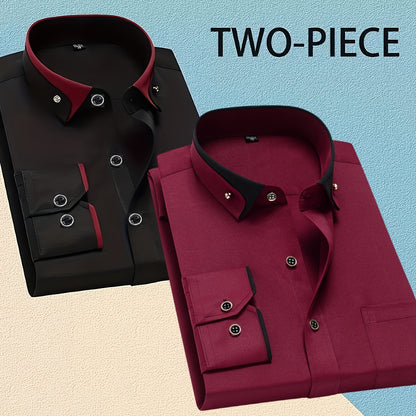 1+1 Men's Double Lapel Long Sleeve Shirt - Fashion Business Casual