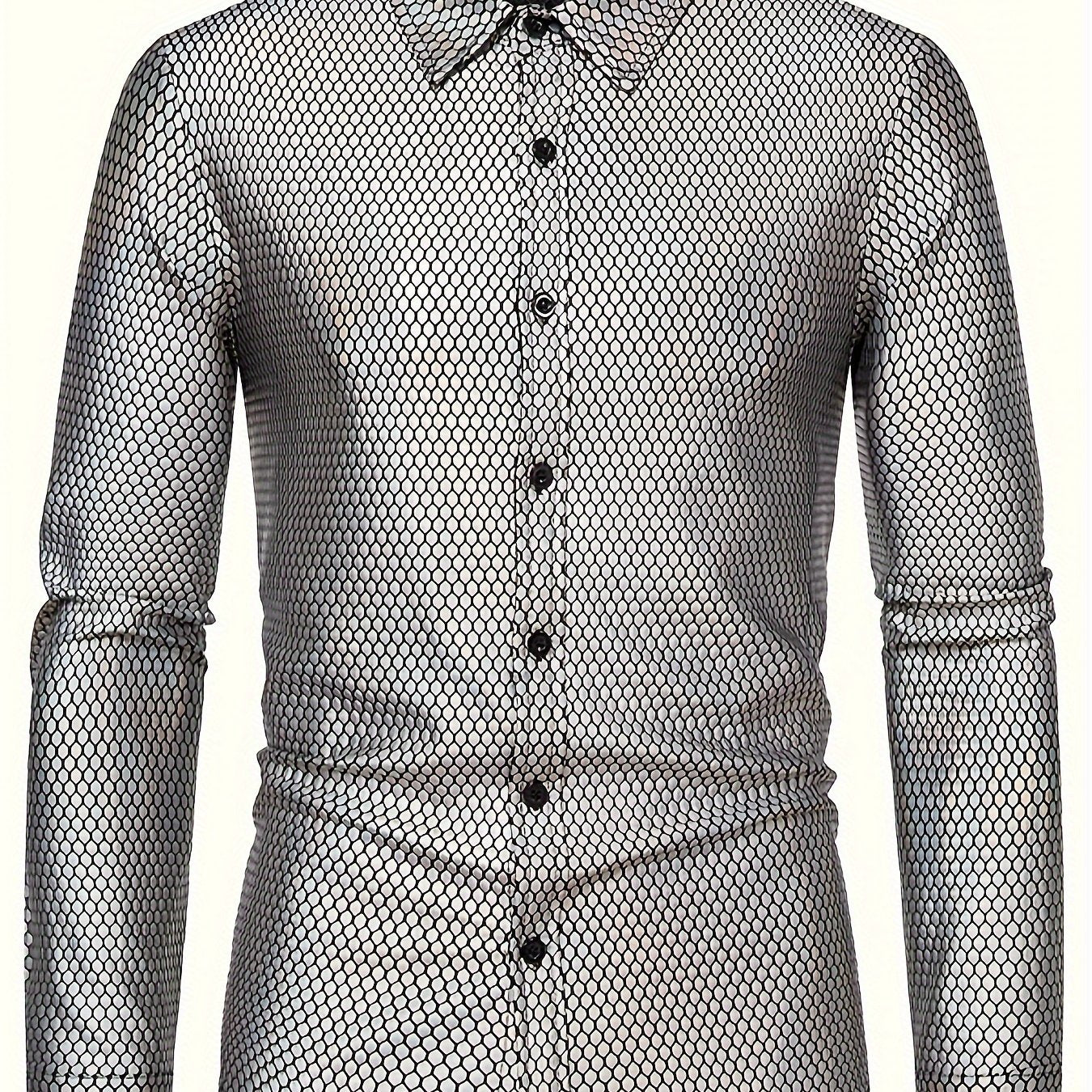 Men's 70s Disco Outfit - Diamond Foil Print Button-Up Shirt