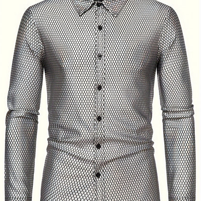 Men's 70s Disco Outfit - Diamond Foil Print Button-Up Shirt