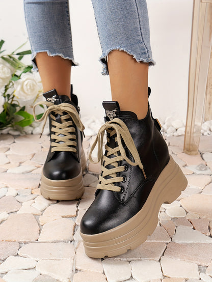 Women's Chunky Platform Ankle Boots - Fleece-Lined Black British