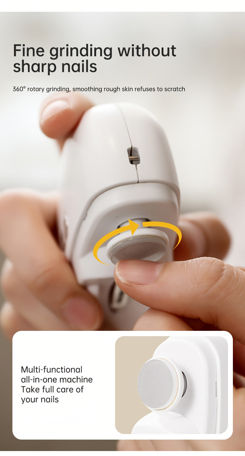 2-in-1 Electric Nail Clipper & Polisher - LED Light USB Charging