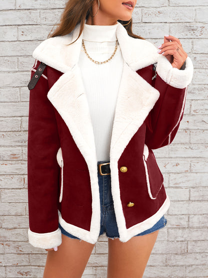 Women's Winter Jacket - Pink & White Collar with Pockets