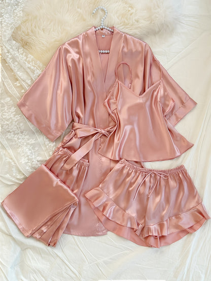 Women's All-Season V-Neck Pajama Set - Tie Waist Drawstring