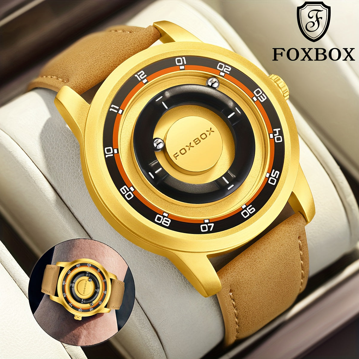 FOXBOX Men’s Fashion Watch – Unique Dial, Leather Strap, Quartz & Waterproof