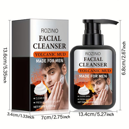 ROZINO Men's Volcanic Mud Cleanser - Oil Control Deep Cleansing