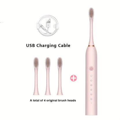 3pcs Electric Toothbrush - USB Rechargeable 6 Modes 12 Heads