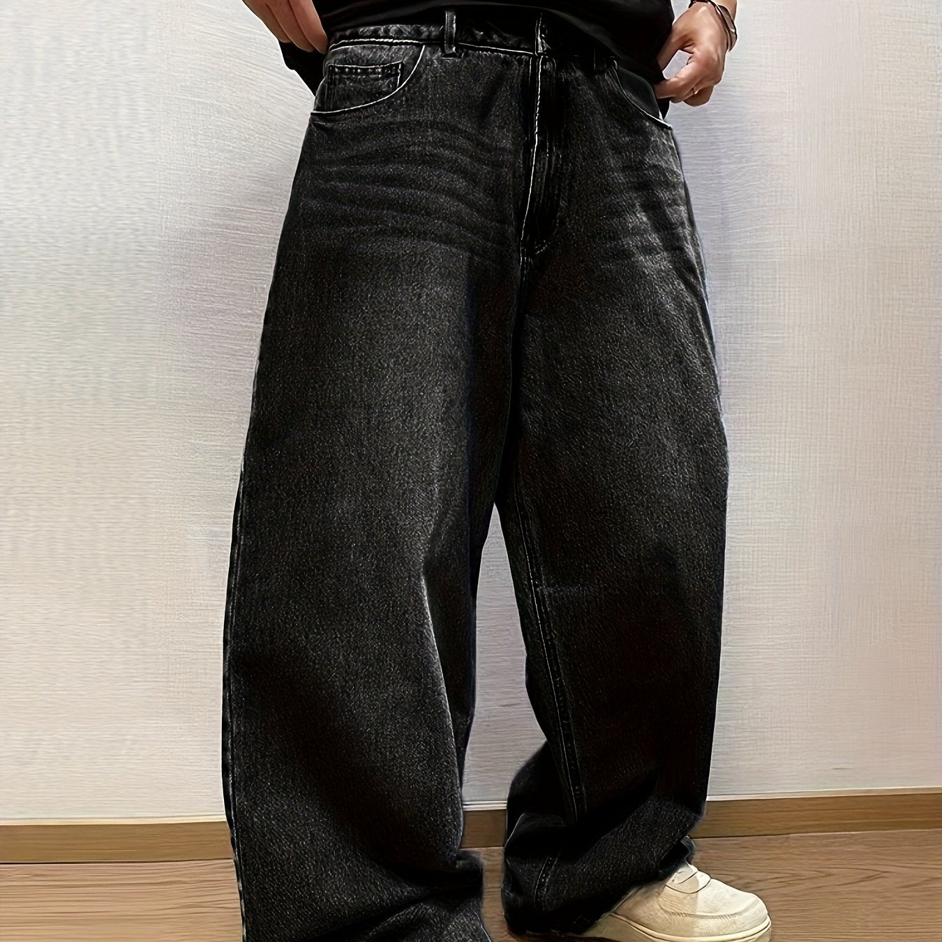 Men's American Retro Curved Blade Jeans - Loose Wide-Leg