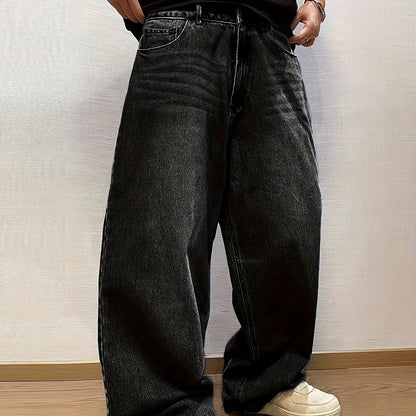 Men's American Retro Curved Blade Jeans - Loose Wide-Leg