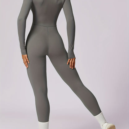 Women's Full-Zip Long Sleeve Workout Onesie - High-Stretch Athletic