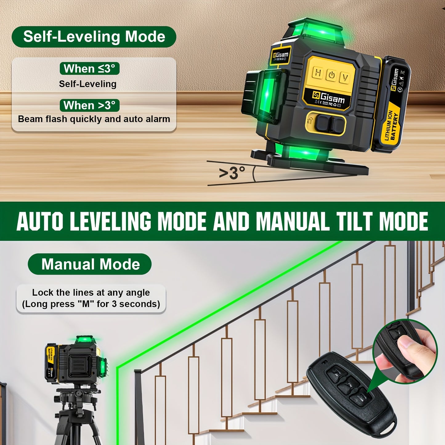 highsam 4D Laser Level - 16 Line Cross 360 Self Leveling 2 Battery