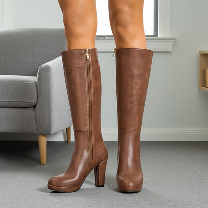 Women's High Heel Ankle Boots - Thick Platform Round Toe