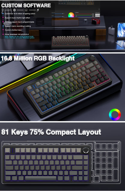 AULA Custom Mechanical Keyboard - 75% Swappable RGB