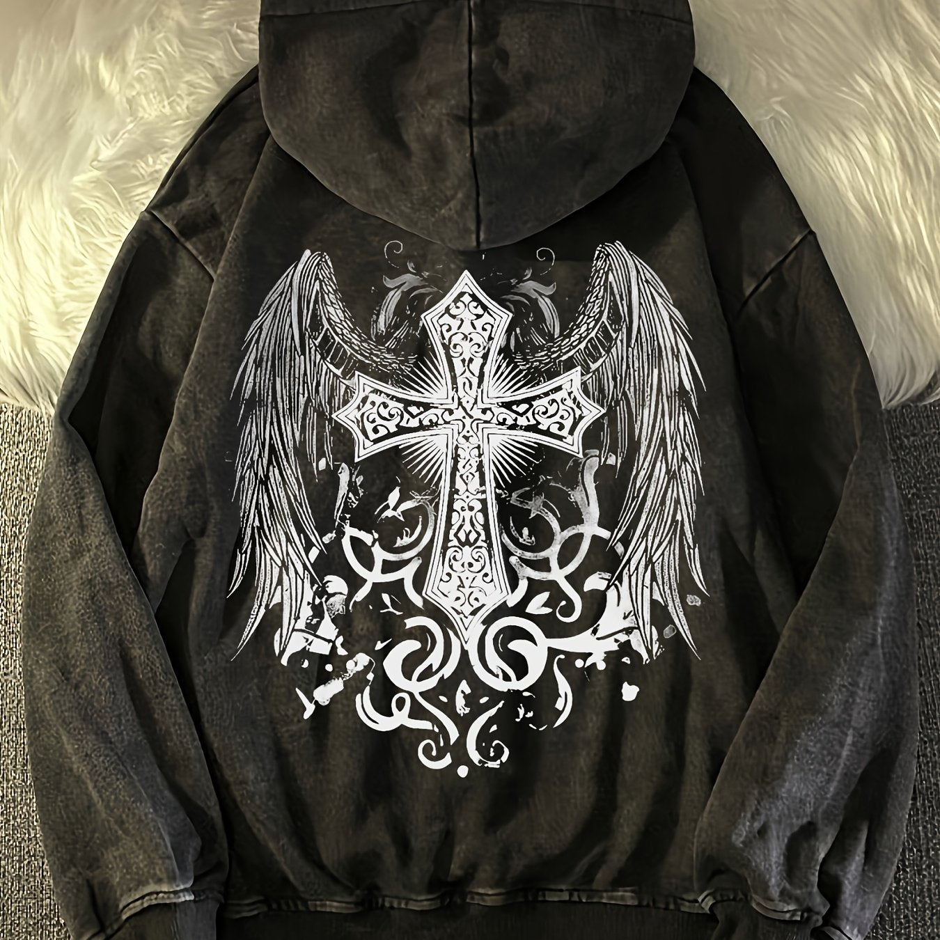 Angel Wing Print Zip Hoodie