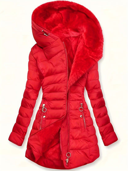 Plus Size Hooded Mid-Length Thick Warm Coat - Anti-Cold Zipper