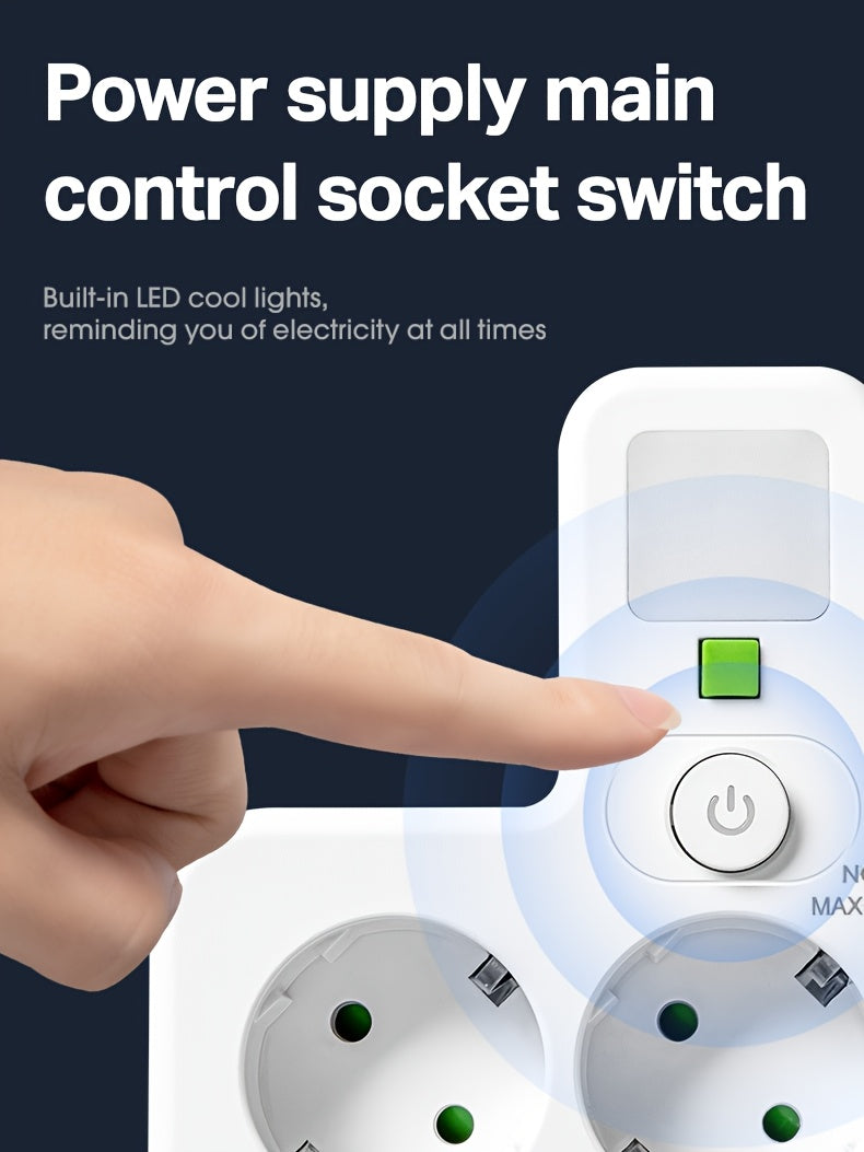 EU Plug Power Strip - 4 Sockets 2 USB Ports Night Light