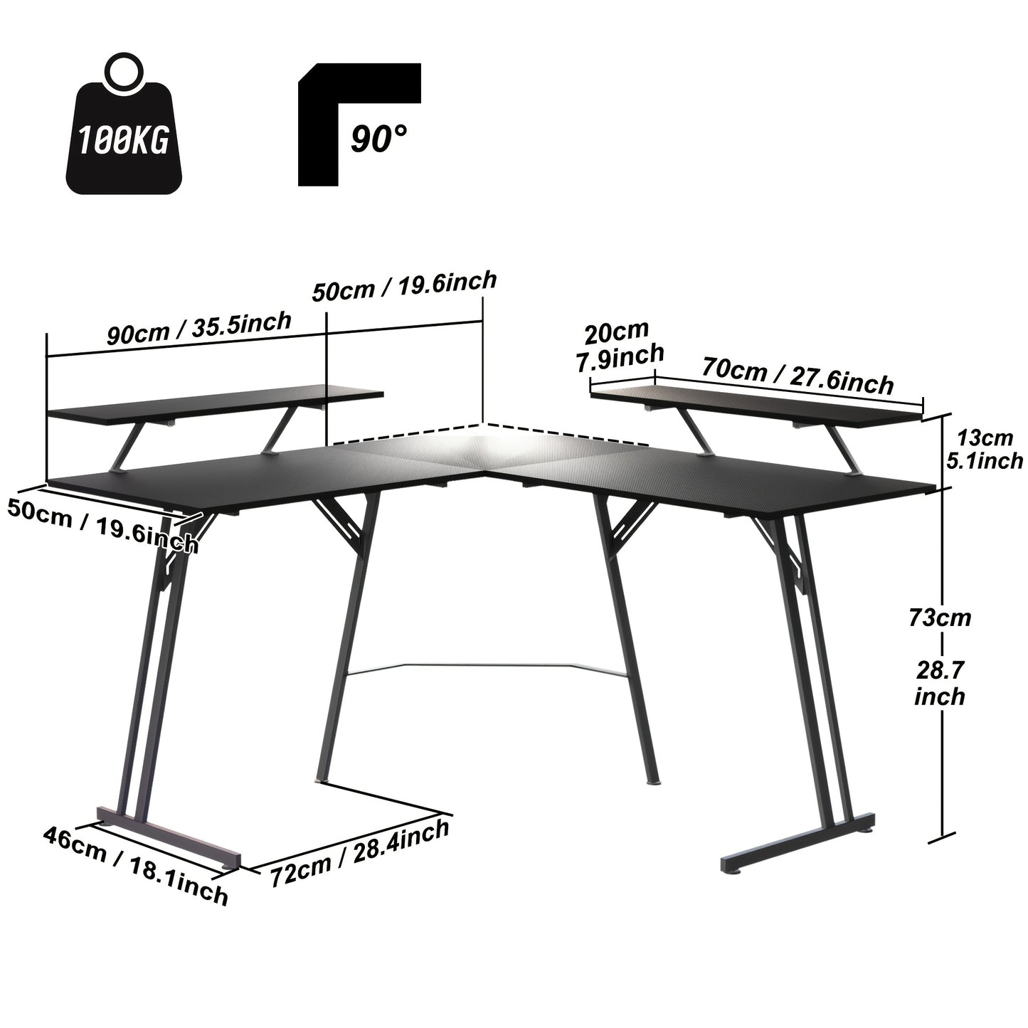 L-Shaped Computer Desk 140cm - Gaming & Home Office