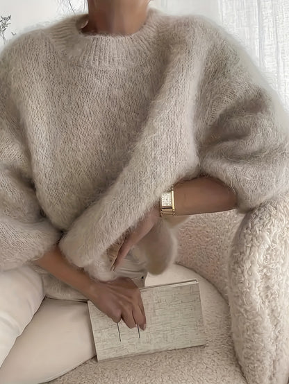 Women's Alpaca Sweater - Elegant Round Neck Winter Coat, Soft Warm Pure Color Blouses | High Elasticity for a Flattering Fit | Solid Color Sweaters for Dresses, Skirts & Pants Toppings | Hand Wash/Dry Clean (Autumn/Winter War