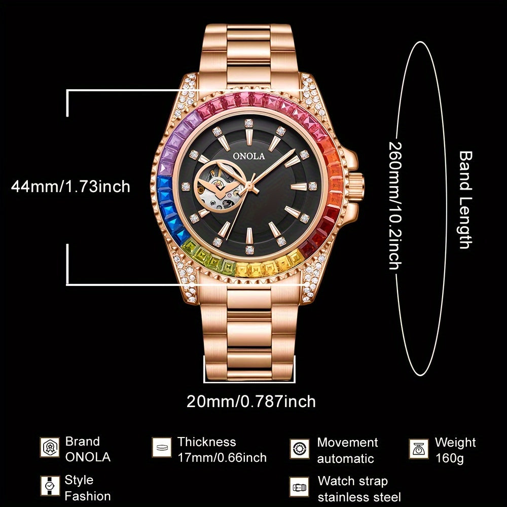 ONOLA Men's Stainless Steel Mechanical Watch - Luminous Hollow Tourbillon